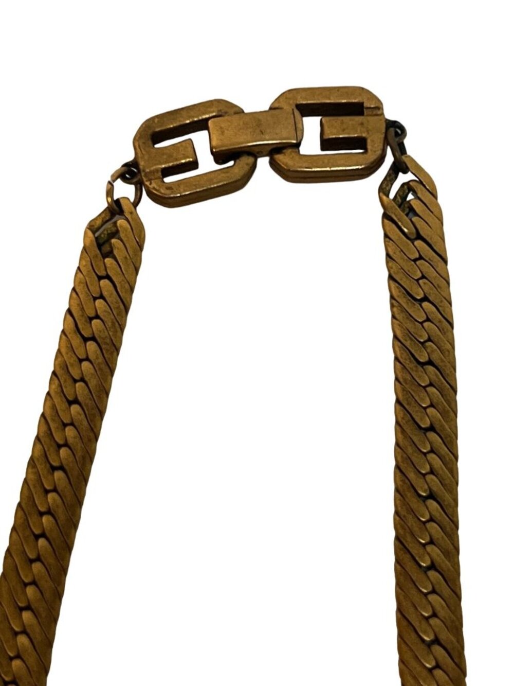 Givenchy Gold Tone Herringbone Chain Necklace With Chunky Clasp 19" - Picture 4 of 10